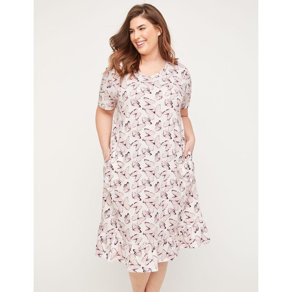 Plus Size Women's Butterfly Blush Cotton Sleep Gown by Catherines